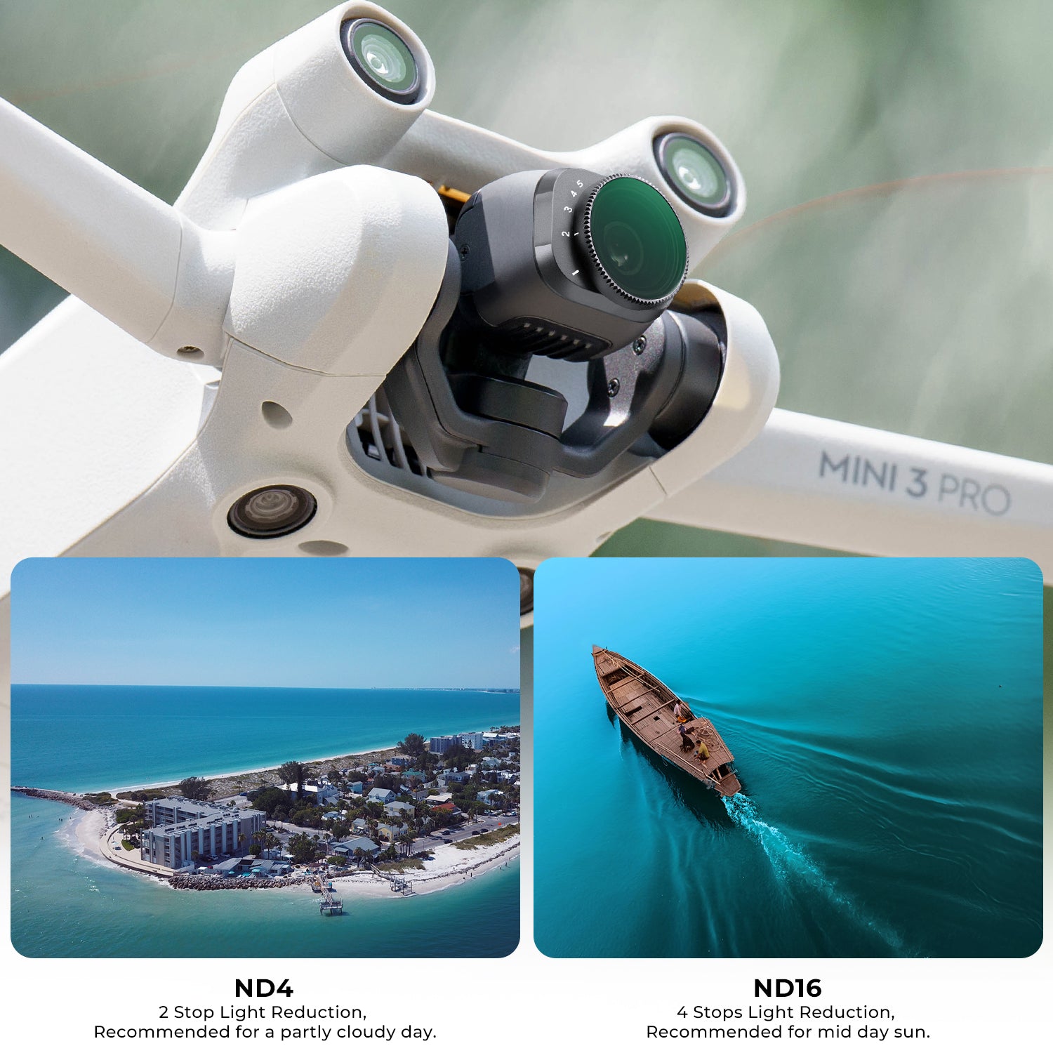 DJI Drone Mini 3 Pro & Mini 3 Variable ND2-ND32 Filter with Single-sided Anti-reflection Green Film Waterproof and Scratch-resistant DJI Drone Mini 3 Pro & Mini 3 Variable ND2-ND32 Filter with Single-sided Anti-reflection Green Film Waterproof and Scratch-resistant